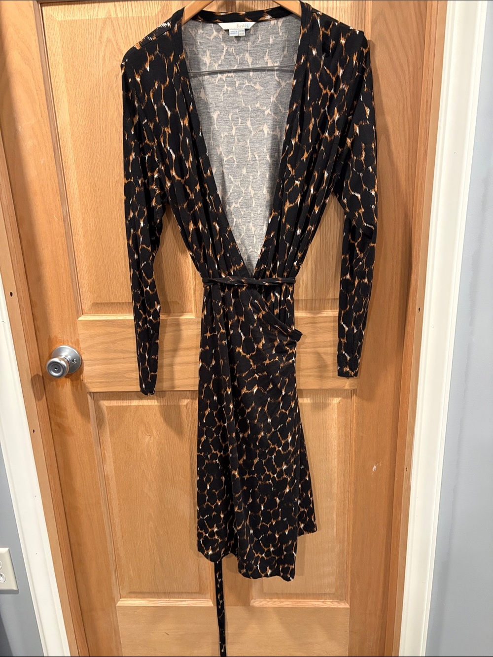 Boden Black and Brown Animal-Print Long Sleeve Wrap Dress US 14R/ UK 18R